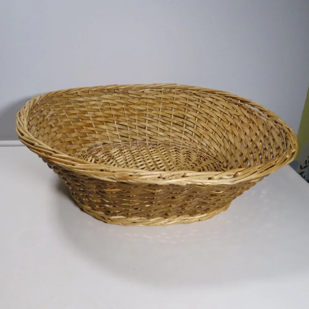 blonde wicker cane natural basket (Large Bread or Fruit or Mail Basket) two tone